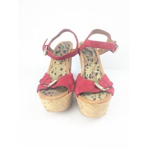 Sam Edelman Warner 2 Womensβ 9 Red Strap Leather Sandal Platform Wedged Heel